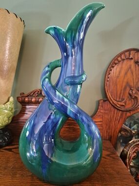 Vintage Royal Haeger MCM Pottery Cobra Vase R483, Blue Green